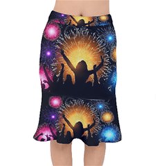 Celebration Night Sky With Fireworks In Various Colors Mermaid Skirt