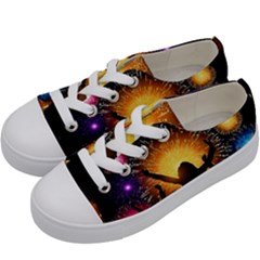 Celebration Night Sky With Fireworks In Various Colors Kids  Low Top Canvas Sneakers by Sapixe