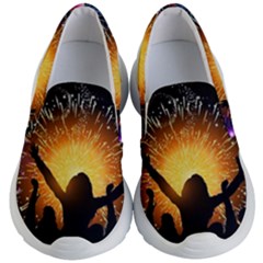 Celebration Night Sky With Fireworks In Various Colors Kid s Lightweight Slip Ons