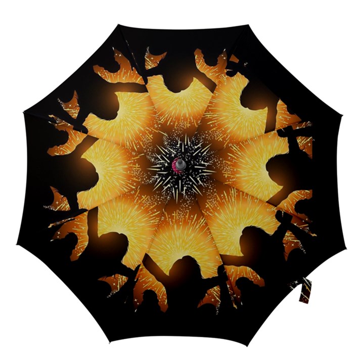 Celebration Night Sky With Fireworks In Various Colors Hook Handle Umbrellas (Medium)