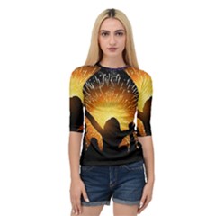 Celebration Night Sky With Fireworks In Various Colors Quarter Sleeve Raglan Tee