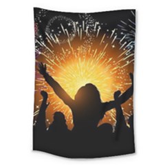 Celebration Night Sky With Fireworks In Various Colors Large Tapestry