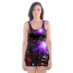 Celebration Fireworks In Red Blue Yellow And Green Color Skater Dress Swimsuit