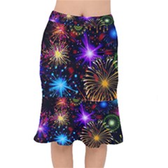 Celebration Fireworks In Red Blue Yellow And Green Color Mermaid Skirt