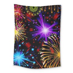 Celebration Fireworks In Red Blue Yellow And Green Color Medium Tapestry by Sapixe