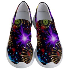 Celebration Fireworks In Red Blue Yellow And Green Color Women s Lightweight Slip Ons by Sapixe