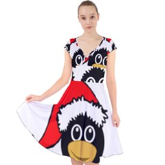 Christmas Animal Clip Art Cap Sleeve Front Wrap Midi Dress