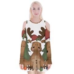 Christmas Moose Velvet Long Sleeve Shoulder Cutout Dress