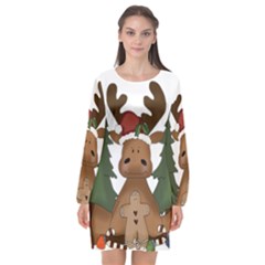Christmas Moose Long Sleeve Chiffon Shift Dress 