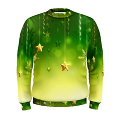 Christmas Green Background Stars Snowflakes Decorative Ornaments Pictures Men s Sweatshirt