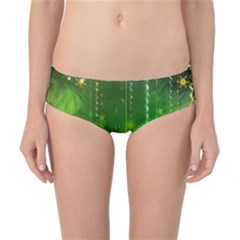 Christmas Green Background Stars Snowflakes Decorative Ornaments Pictures Classic Bikini Bottoms by Sapixe