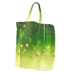 Christmas Green Background Stars Snowflakes Decorative Ornaments Pictures Giant Grocery Zipper Tote by Sapixe