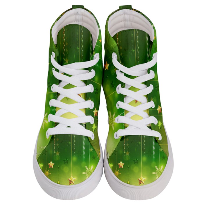 Christmas Green Background Stars Snowflakes Decorative Ornaments Pictures Women s Hi-Top Skate Sneakers