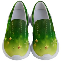 Christmas Green Background Stars Snowflakes Decorative Ornaments Pictures Kid s Lightweight Slip Ons