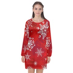 Christmas Pattern Long Sleeve Chiffon Shift Dress 