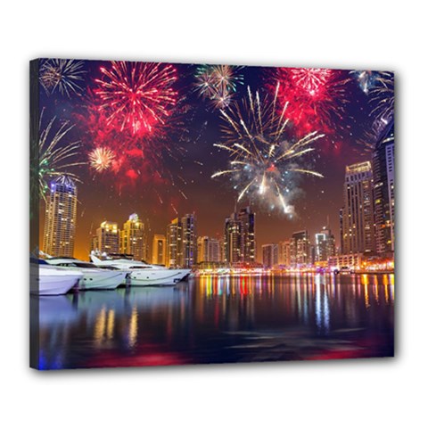 Christmas Night In Dubai Holidays City Skyscrapers At Night The Sky Fireworks Uae Canvas 20  X 16  by Sapixe