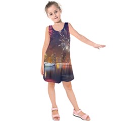 Christmas Night In Dubai Holidays City Skyscrapers At Night The Sky Fireworks Uae Kids  Sleeveless Dress