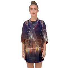 Christmas Night In Dubai Holidays City Skyscrapers At Night The Sky Fireworks Uae Half Sleeve Chiffon Kimono