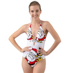 Christmas Santa Claus Halter Cut-out One Piece Swimsuit by Sapixe