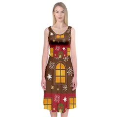 Christmas House Clipart Midi Sleeveless Dress