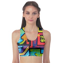 Urban Graffiti Movie Theme Productor Colorful Abstract Arrows Sports Bra by genx