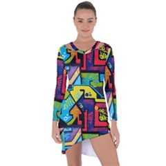 Urban Graffiti Movie Theme Productor Colorful Abstract Arrows Asymmetric Cut-out Shift Dress by genx