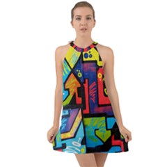 Urban Graffiti Movie Theme Productor Colorful Abstract Arrows Halter Tie Back Chiffon Dress by genx