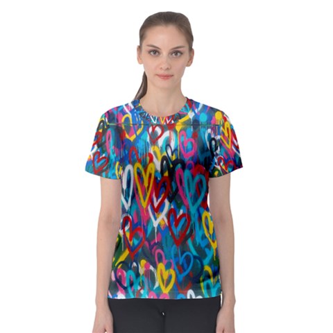 Graffiti Hearts Street Art Spray Paint Rad Women s Sport Mesh Tee by genx