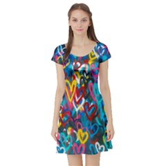 Graffiti Hearts Street Art Spray Paint Rad Short Sleeve Skater Dress by genx