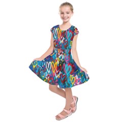 Graffiti Hearts Street Art Spray Paint Rad Kids  Short Sleeve Dress