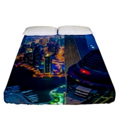 City Dubai Photograph From The Top Of Skyscrapers United Arab Emirates Fitted Sheet (California King Size)