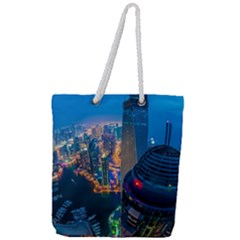 City Dubai Photograph From The Top Of Skyscrapers United Arab Emirates Full Print Rope Handle Tote (Large)