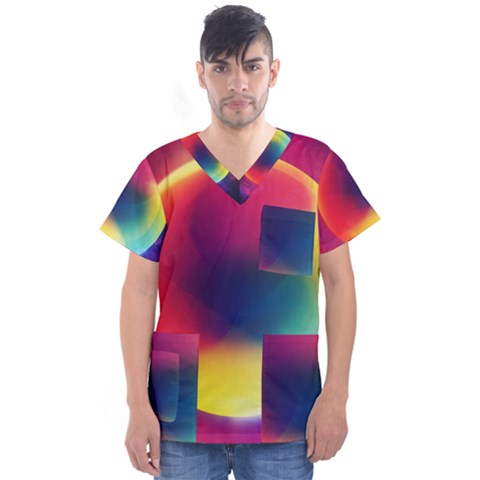 Colorful Glowing Men s V-neck Scrub Top by Sapixe