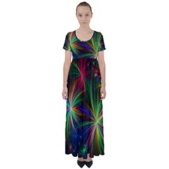 Colorful Firework Celebration Graphics High Waist Short Sleeve Maxi Dress by Sapixe