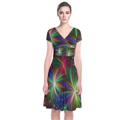 Colorful Firework Celebration Graphics Short Sleeve Front Wrap Dress by Sapixe