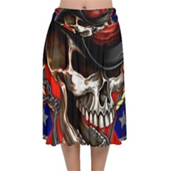 Confederate Flag Usa America United States Csa Civil War Rebel Dixie Military Poster Skull Velvet Flared Midi Skirt by Sapixe