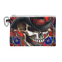 Confederate Flag Usa America United States Csa Civil War Rebel Dixie Military Poster Skull Canvas Cosmetic Bag (large) by Sapixe