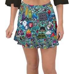 Comics Collage Fishtail Mini Chiffon Skirt