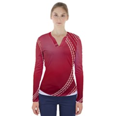 Cricket Ball V-neck Long Sleeve Top by Sapixe