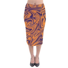Orange And Purple Liquid Velvet Midi Pencil Skirt by berwies