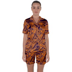 Orange And Purple Liquid Satin Short Sleeve Pyjamas Set