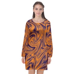 Orange And Purple Liquid Long Sleeve Chiffon Shift Dress  by berwies