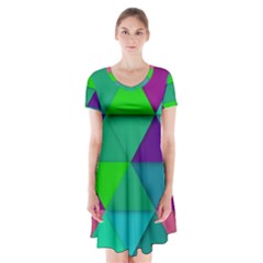 Background Geometric Triangle Short Sleeve V-neck Flare Dress by Nexatart