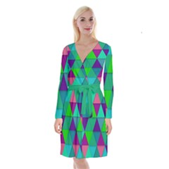 Background Geometric Triangle Long Sleeve Velvet Front Wrap Dress