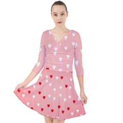 Heart Shape Background Love Quarter Sleeve Front Wrap Dress