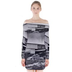 Omaha Airfield Airplain Hangar Long Sleeve Off Shoulder Dress