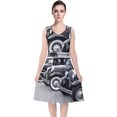 Vehicle Car Transportation Vintage V-neck Midi Sleeveless Dress  by Nexatart