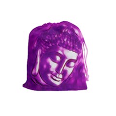 Purple Buddha Art Portrait Drawstring Pouches (large)  by yoursparklingshop