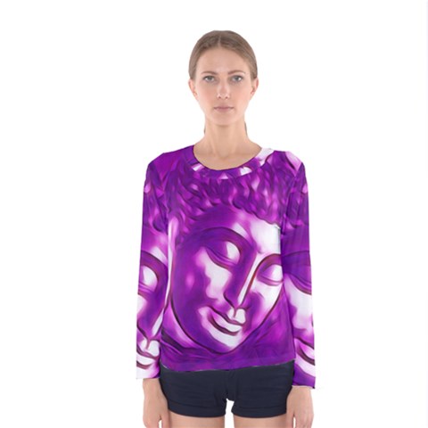 Purple Buddha Art Portrait Women s Long Sleeve Tee by yoursparklingshop