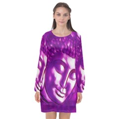 Purple Buddha Art Portrait Long Sleeve Chiffon Shift Dress  by yoursparklingshop